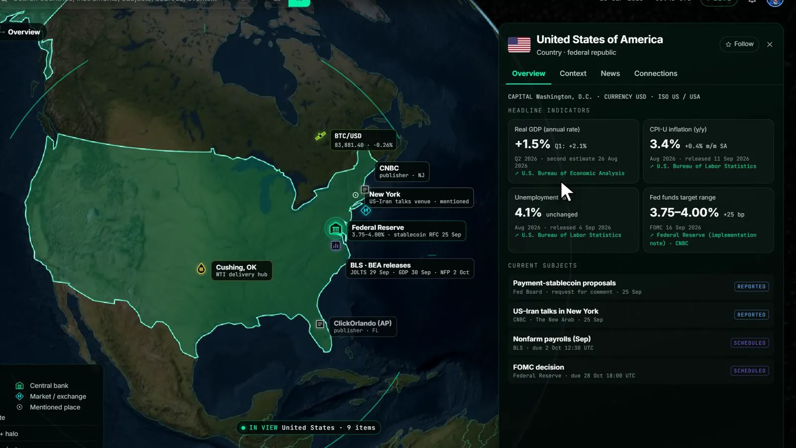 World Intelligence room: globe with a country view